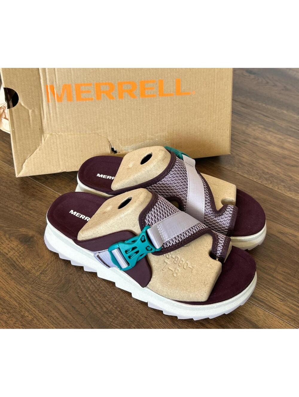 Merrell Womens Alpine Cush Wrap Slide Sandals Burgundy Size 7 Comfort NEW In Box